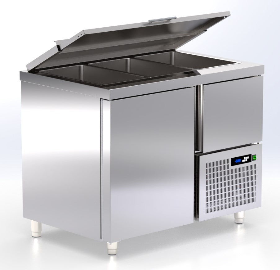 koeling 2 deuren, 1 laden en 3 salade bakken gekoeld TR-107-SR ArtSteel