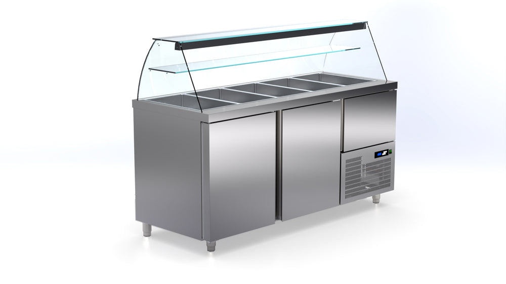 koelwerkbank met vitrine 2,5 deur en 5 bakken ArtSteel VR-147-ER saladette line 70