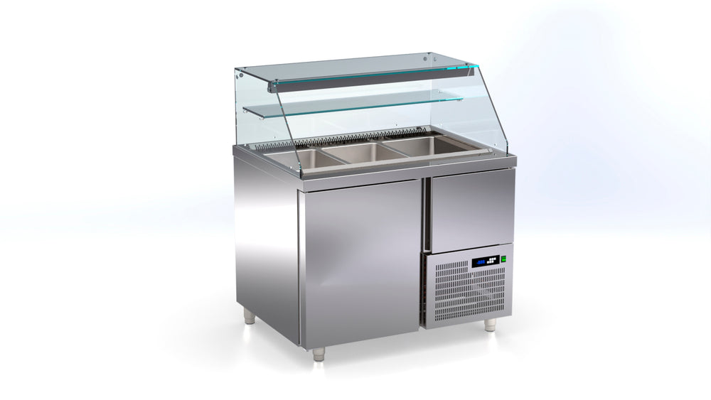 snackline vitrine koeling 1,5 deur 3 bakken ArtSteel VR_108_AR snack line 80