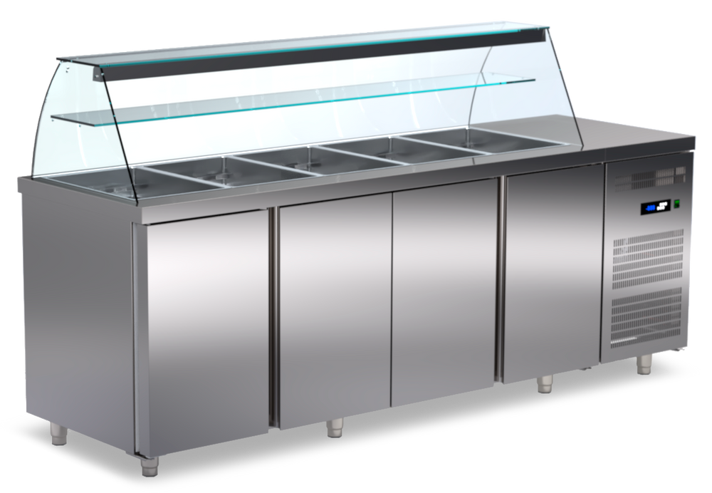 werkbank koeling met vitrine 4 deuren 5 bakken ArtSteel VR_237_GR saladette line 70